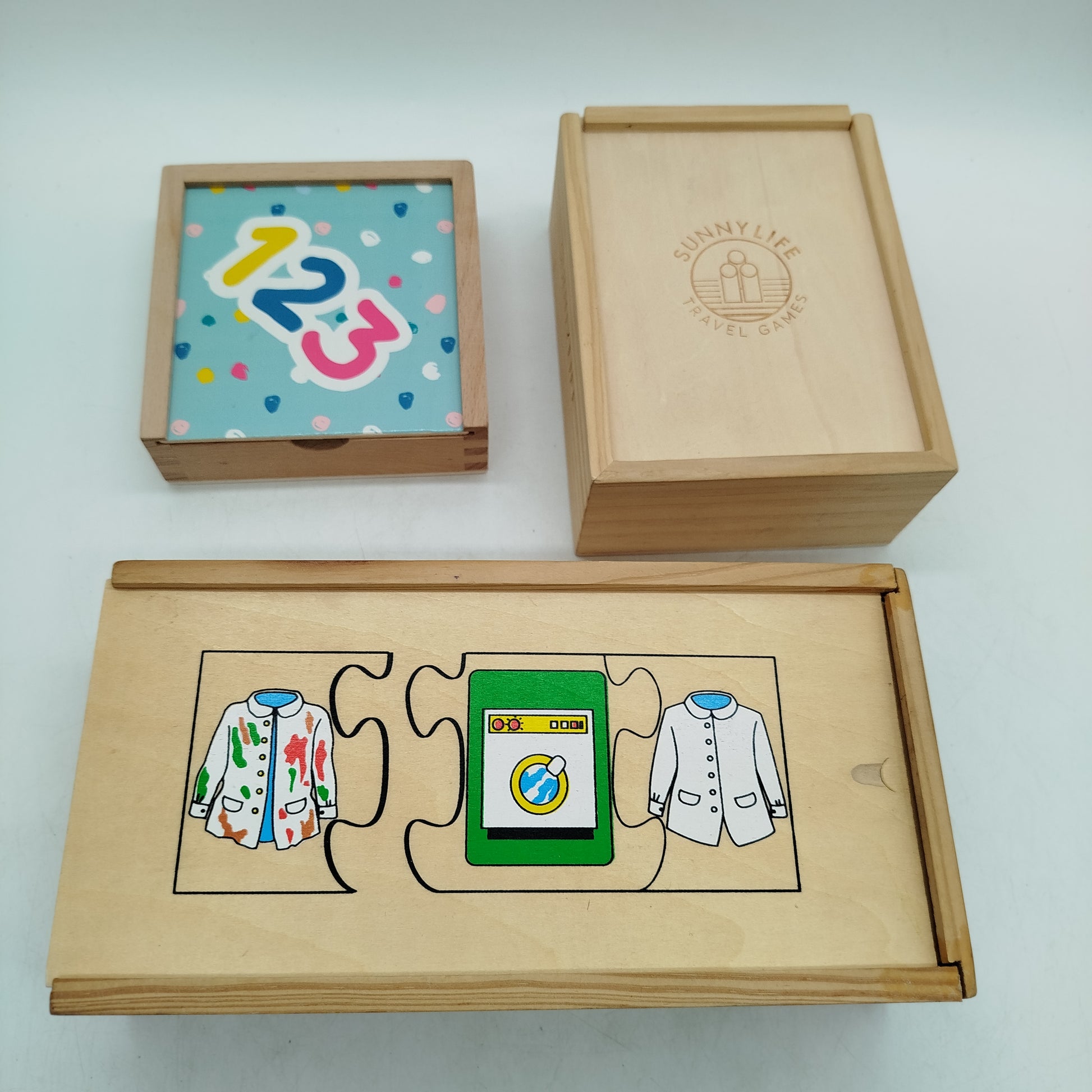 Sunnylife Bundle Travel Games Set 3 Holz Lernspiele, gebraucht, ab 3 Jahre 