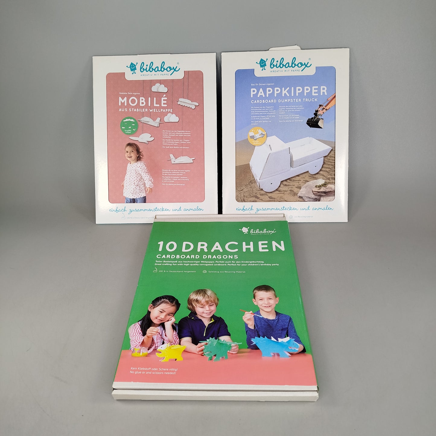 Bibabox Bundle Set von 3 Drachen Mobilé Kipper Neu