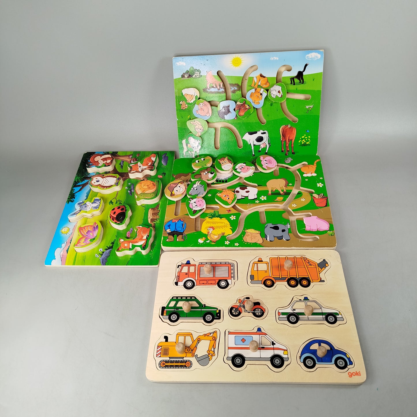goki Bundle Tiere & Fahrzeuge Set von 4 Holzpuzzle