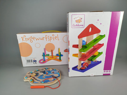 Motorikspiel-Bundle - Ringewurfspiel & Eichhorn Kugelbahn, Magnetspiel