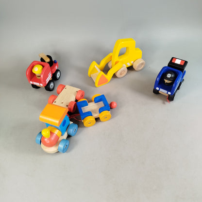 PlanToys Bundle Set von 4 Polizei Zug Bagger, gebraucht, ab 3 Jahre 