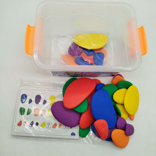 Regenbogen Stapelsteine Montessori Lernspiel mit Aufgabenkarten