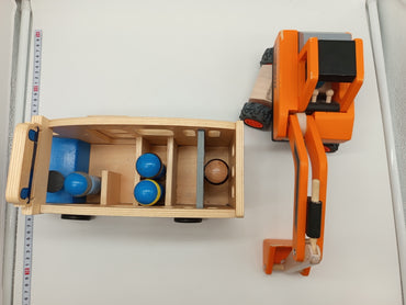 Holzspielzeug Set – Baustellenfahrzeug & Polizeibus XL mit 4 Figuren