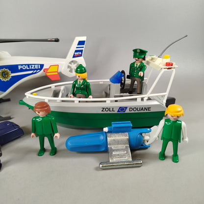 Playmobil Bundle Polizei & Zoll Einsatzset Hubschrauber Boot Motorrad