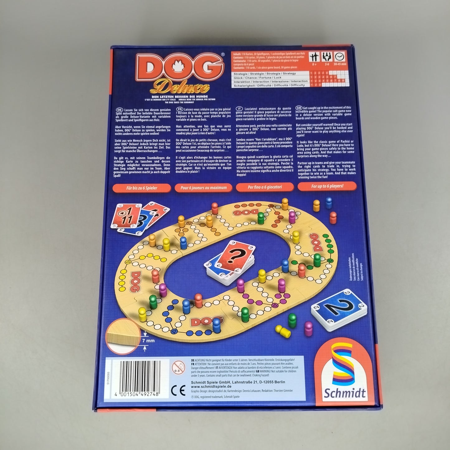Schmidt Spiele DOG Deluxe – Brettspiel mit Karten & Holzfiguren, OVP