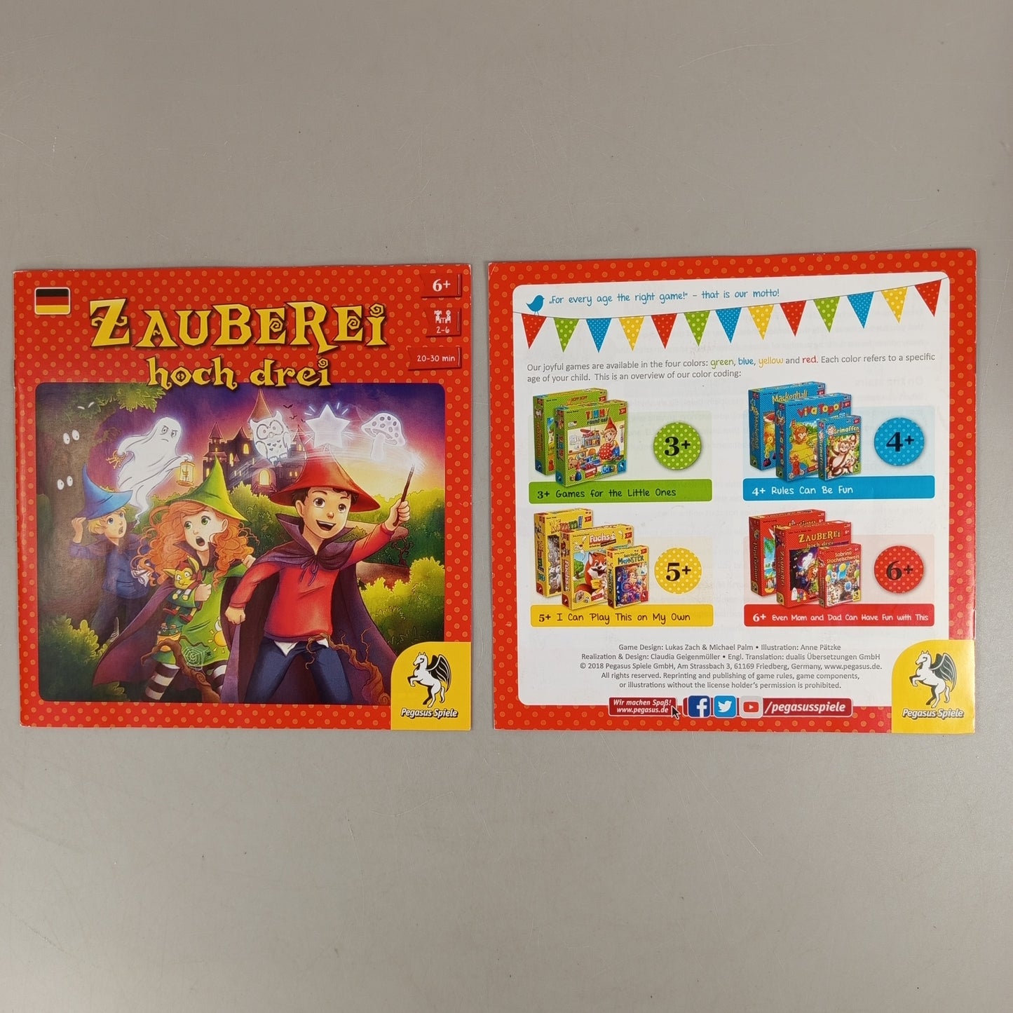 Pegasus Spiele Zauberei hoch drei Brettspiel, gebraucht, ab 6 Jahre 