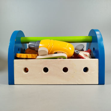 Hape Fix-It Werkzeugkasten 17-teiliges Holzspielzeug-Set, wie neu