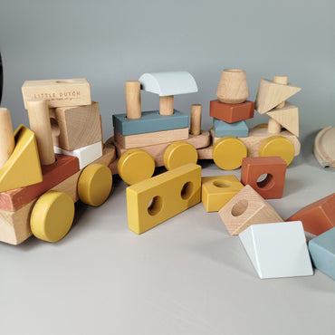 LITTLE DUTCH & Eichorn Holzspielzeug Set - Bunter Zug & Autos, mit Gleisen
