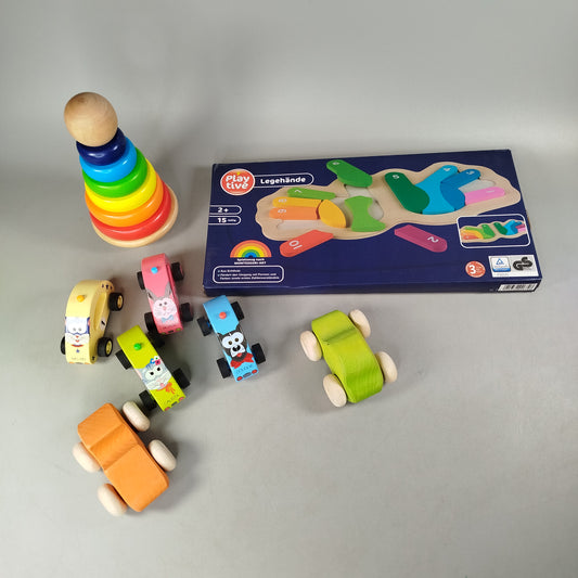 Playtive Bundle Holzpuzzle Legehände Set von 15 Puzzle & Autos