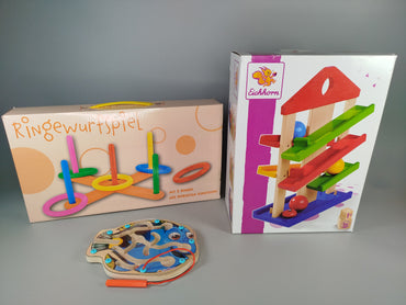 Motorikspiel-Bundle - Ringewurfspiel & Eichhorn Kugelbahn, Magnetspiel