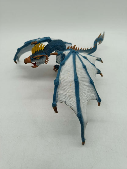 Fantasy Drache Blau-Weiß Spielfigur mit gelbem Kamm