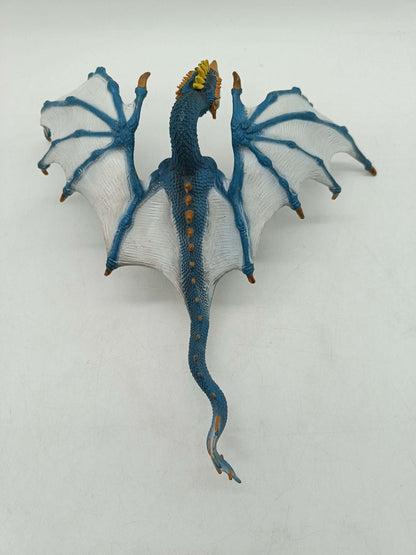 Fantasy Drache Blau-Weiß Spielfigur mit gelbem Kamm