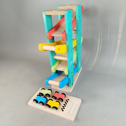 Kugelbahn Autorennbahn Holz Rennbahn mit 4 Autos