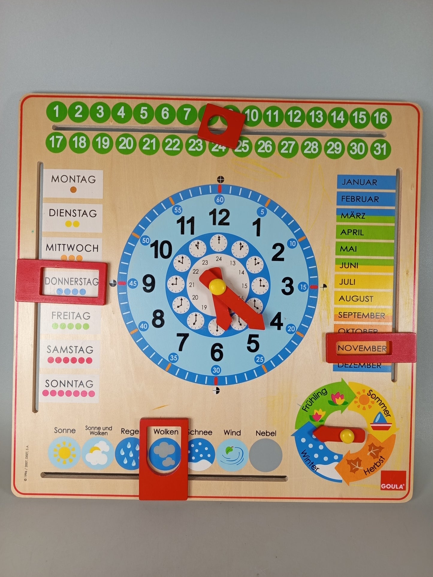 Goula Kalenderuhr 51302 Lernuhr aus Holz