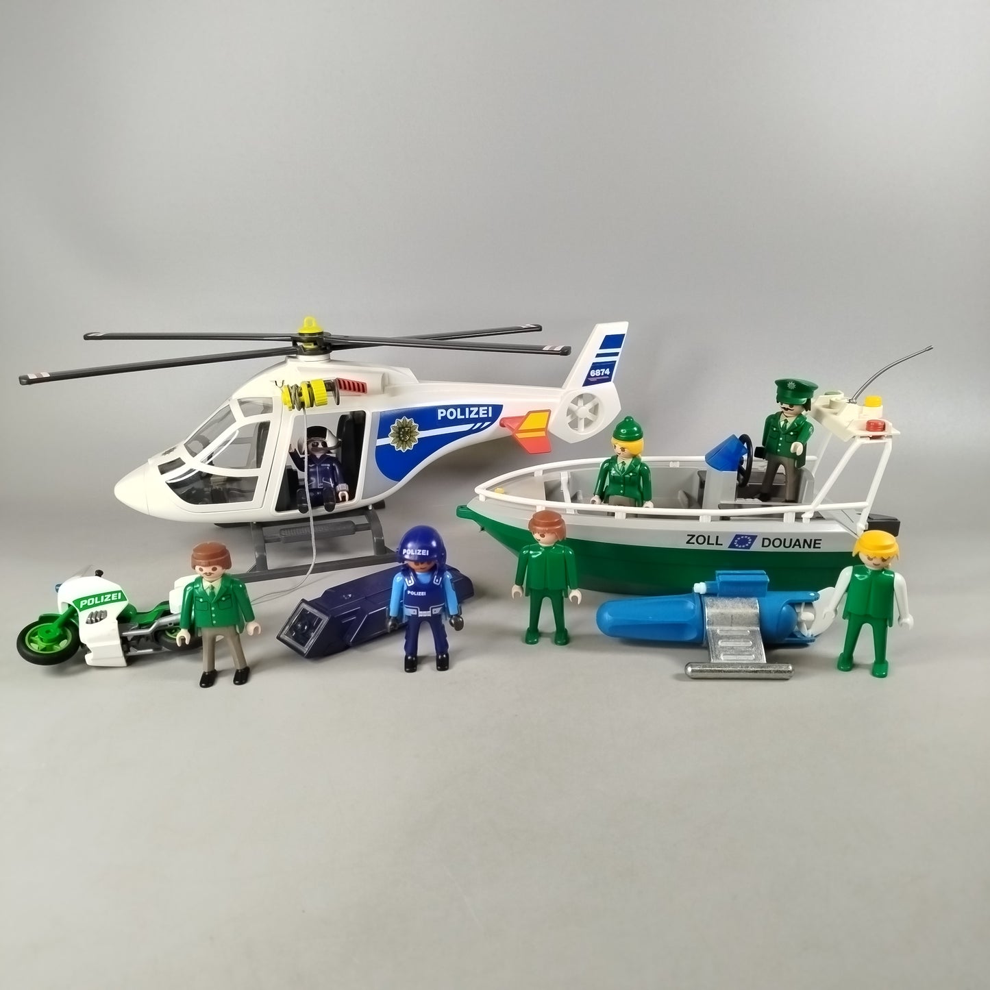Playmobil Bundle Polizei & Zoll Einsatzset Hubschrauber Boot Motorrad