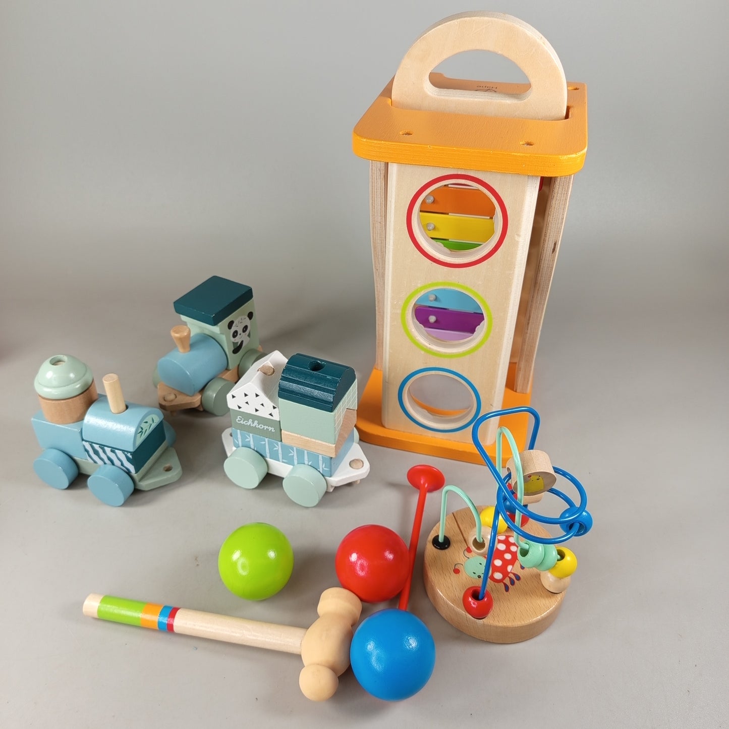 Eichhorn & Hape Bundle Holzeisenbahn & Motorikwürfel