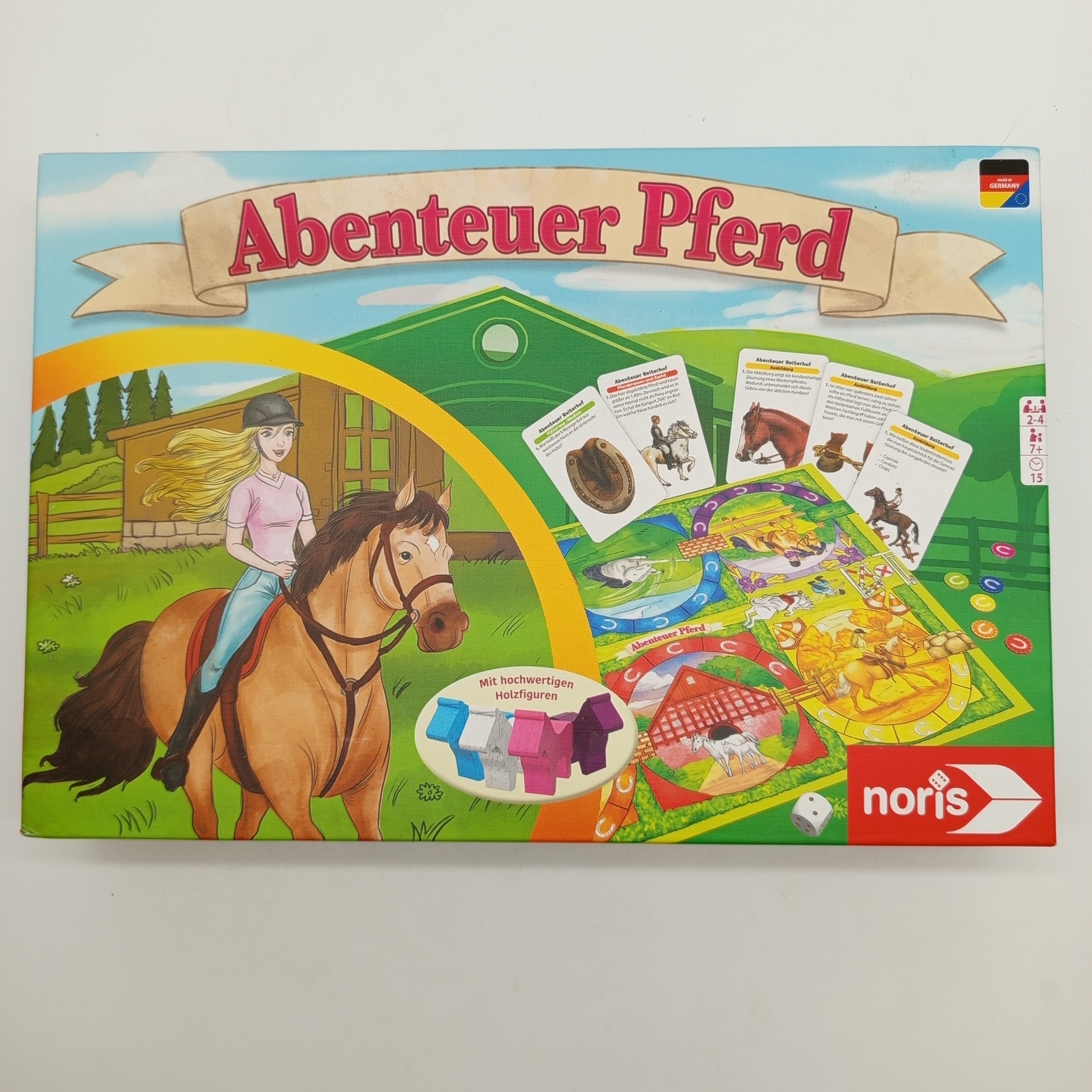Noris Brettspiel Abenteuer Pferd – Quizspiel mit Holzfiguren