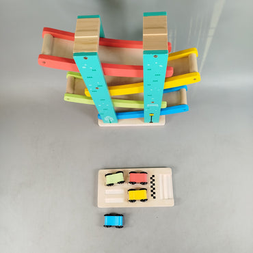 Kugelbahn Autorennbahn Holz Rennbahn mit 4 Autos