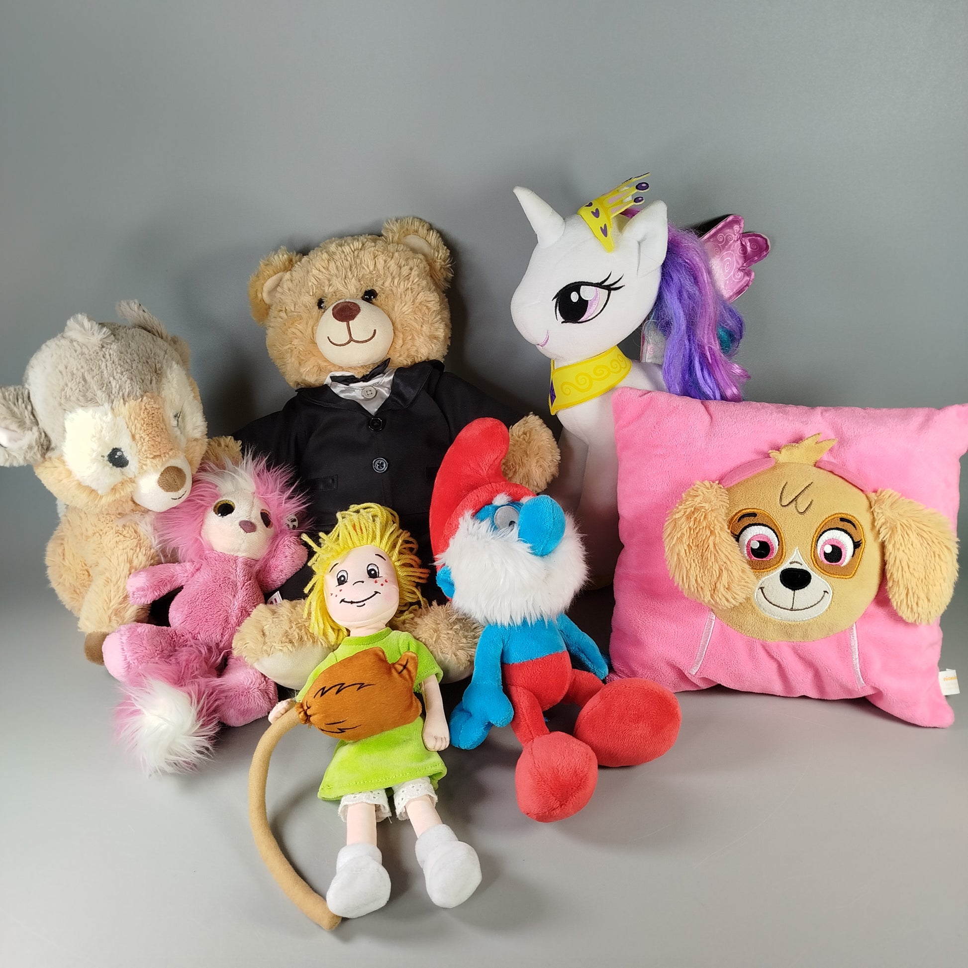 Plüschtiere Set - Teddybär, Einhorn, Kissen, Reh, Puppen & mehr