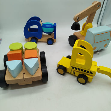 Bundle Holzfahrzeuge Set von 4 Lastwagen & Kran