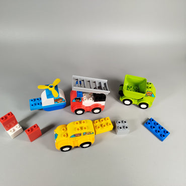 Lego Bauspielzeug Fahrzeuge Set –Auto, Betonmischer, Feuerwehrauto, Hubschrauber