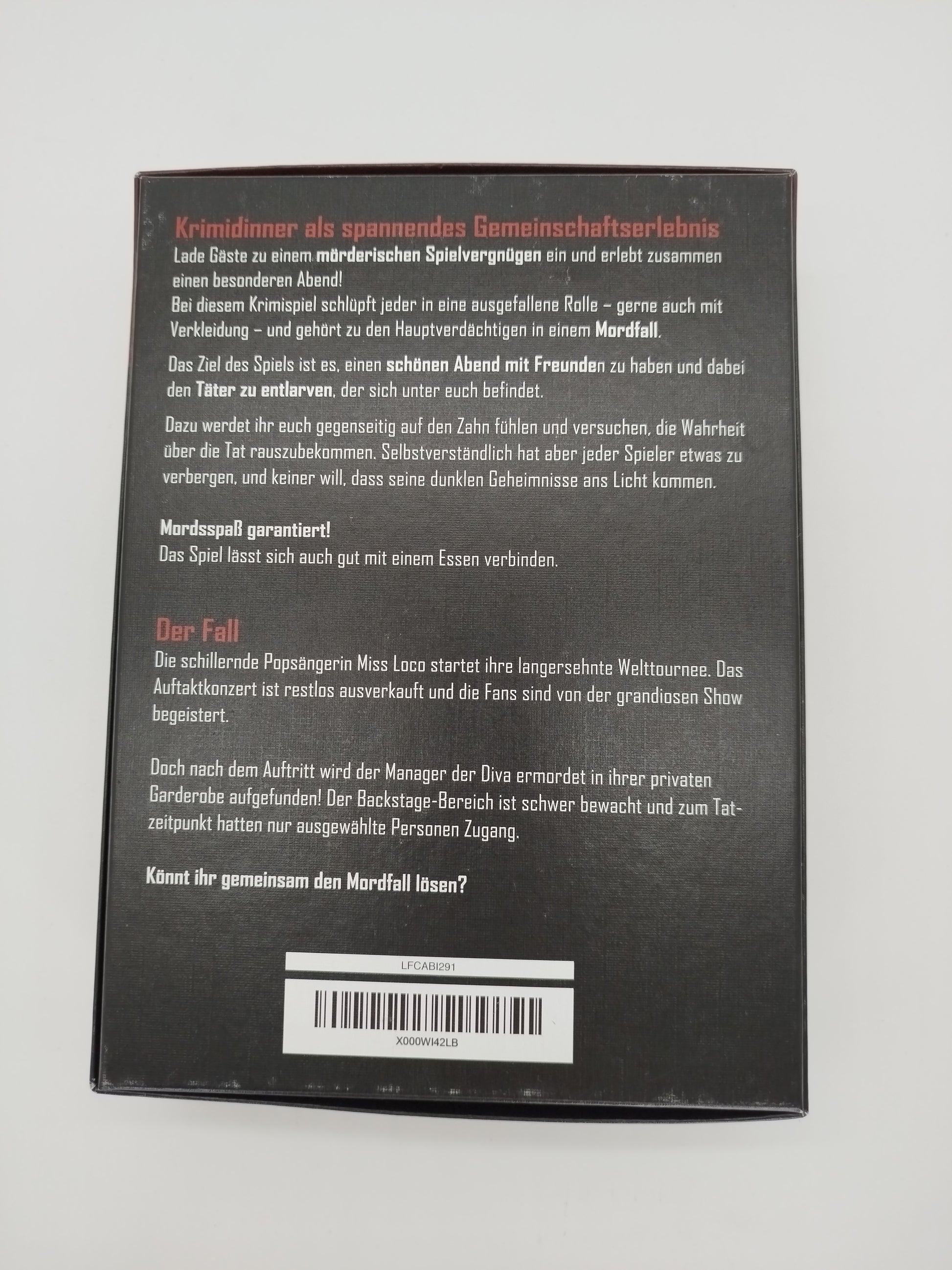 Krimidinner Backstage – Mord bei Tisch, Gesellschaftsspiel