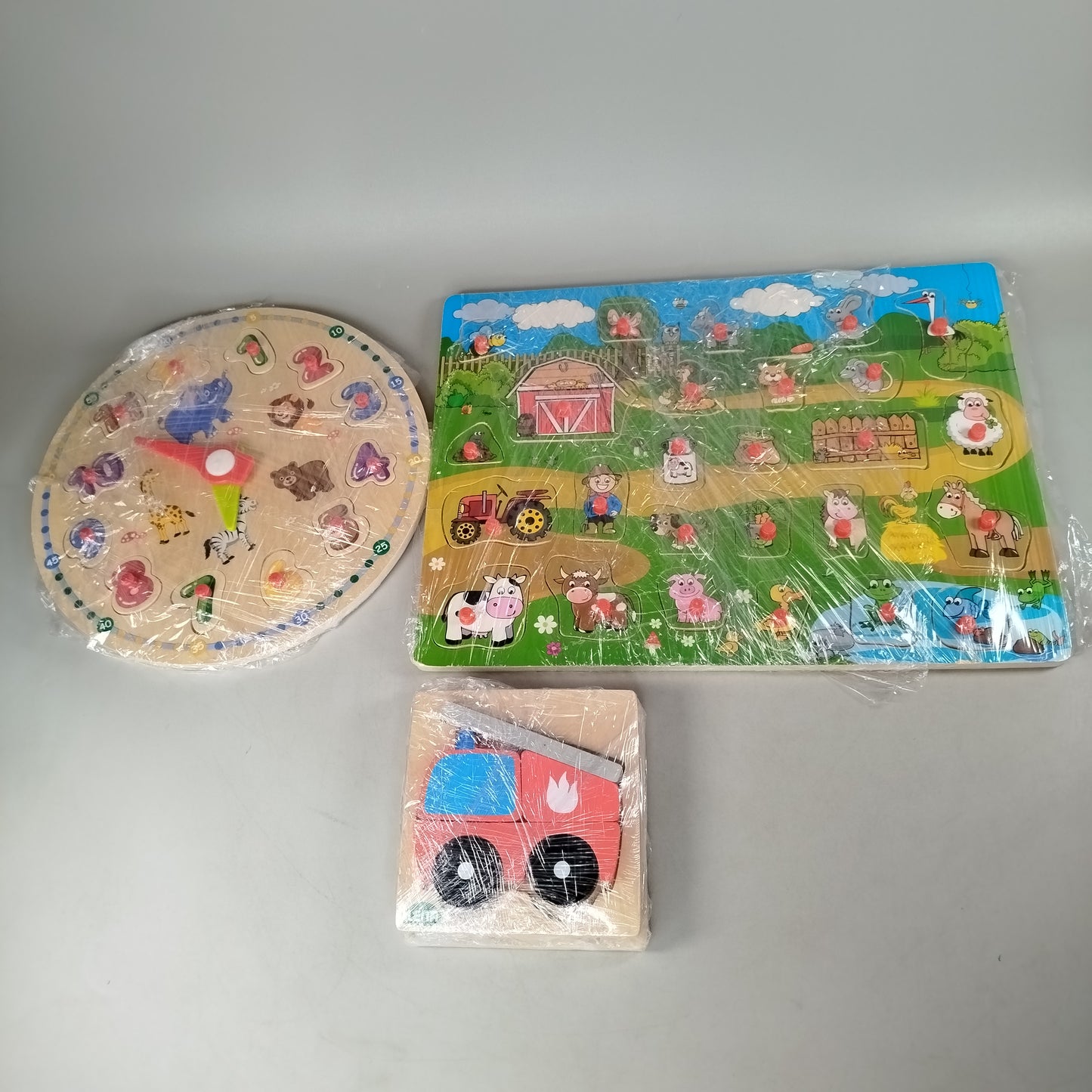 Bundle Bauernhof Lernuhr Feuerwehr Set von 3 Holzpuzzle