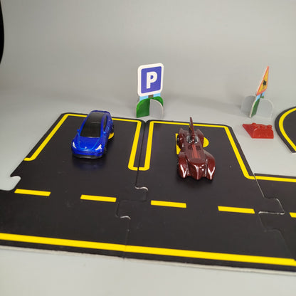 Autospiel-Set mit Straßenpuzzle & 12 Fahrzeugen