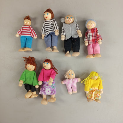 Puppenhaus Familie Set – 8 Spielfiguren aus Holz, beweglich