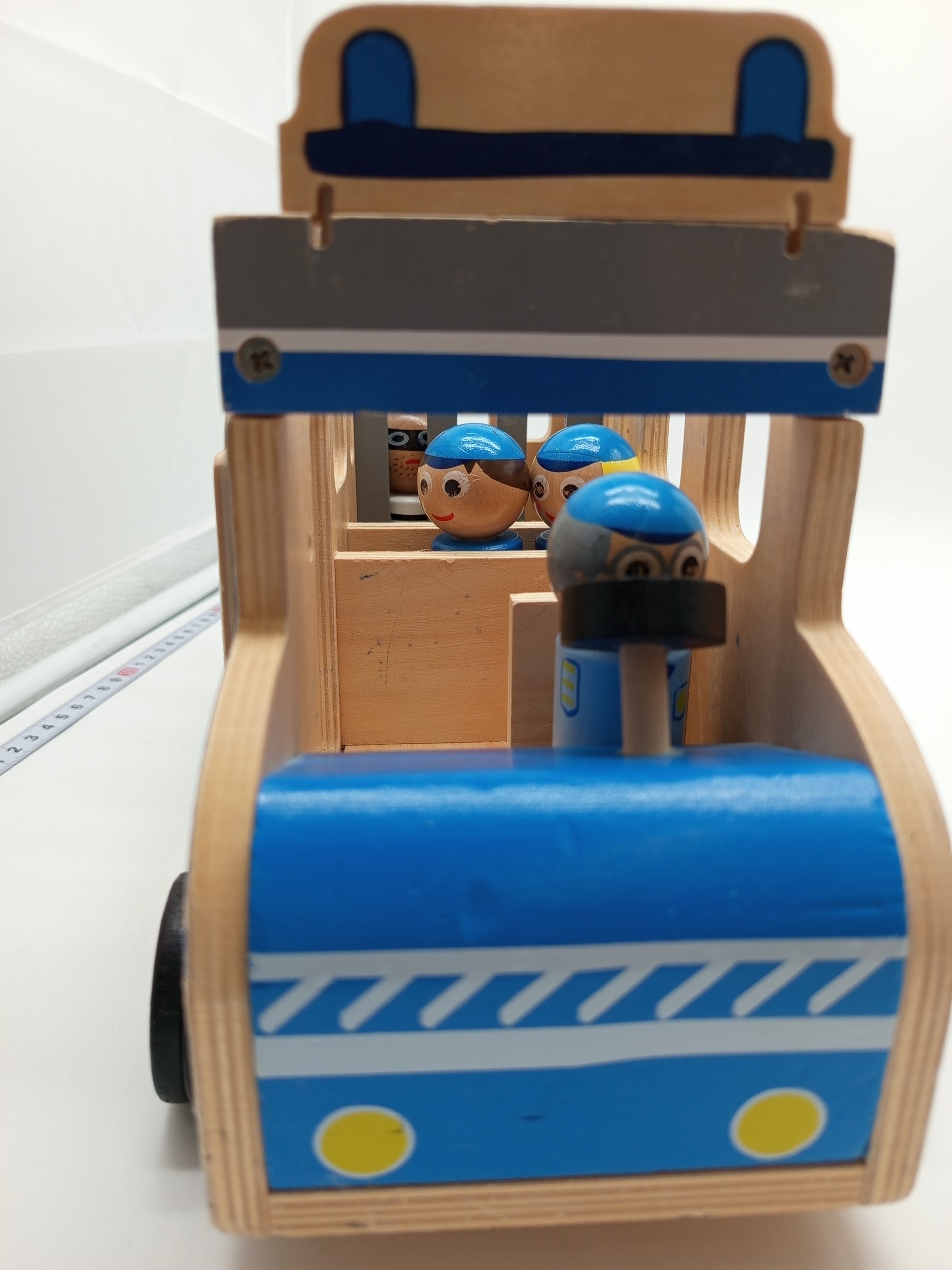Holzspielzeug Set – Baustellenfahrzeug & Polizeibus XL mit 4 Figuren