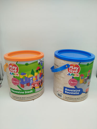 Playtive Junior Holzbausteine Stadt & Baustelle – 2 Eimer
