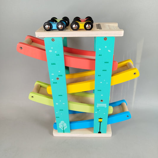 Kugelbahn Autorennbahn Holz Rennbahn mit 4 Autos