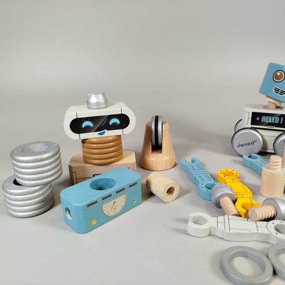 Janod Roboter Holzspielzeug Set, kreativ, vielseitig, pädagogisch