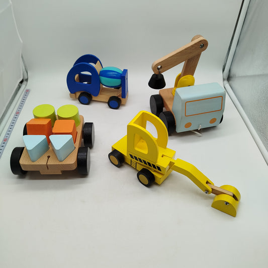 Bundle Holzfahrzeuge Set von 4 Lastwagen & Kran