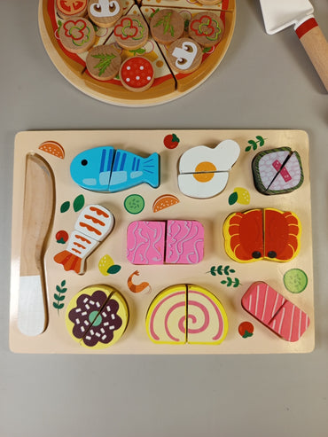 Holzspielzeug Set - Sushi, Pizza & Lebensmittel