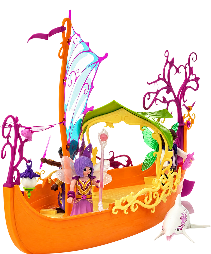 Playmobil Feen-Boot mit Segel, Fee und Delfin auf dem Nebelsee