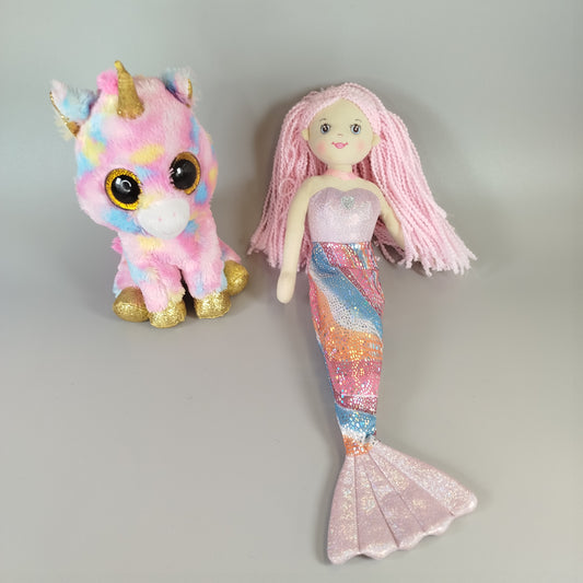  Plüsch-Einhorn und Meerjungfrau - 2er Set