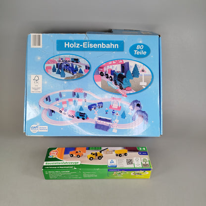 Bundle Holzspielzeug Set von 2 Eisenbahn & Fahrzeuge