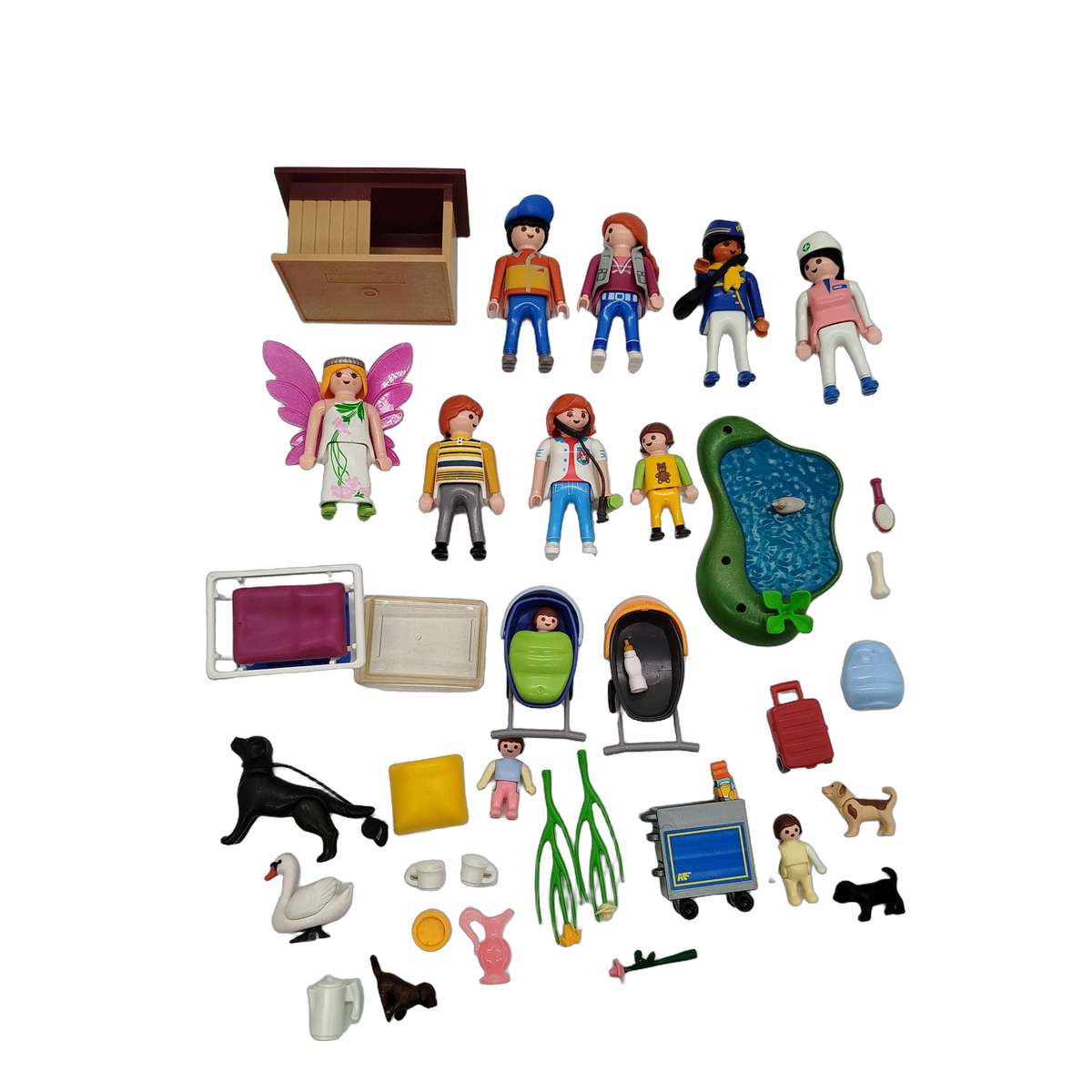 Playmobil Bundle Set Figuren Tiere & Zubehör Kinderwagen Teich