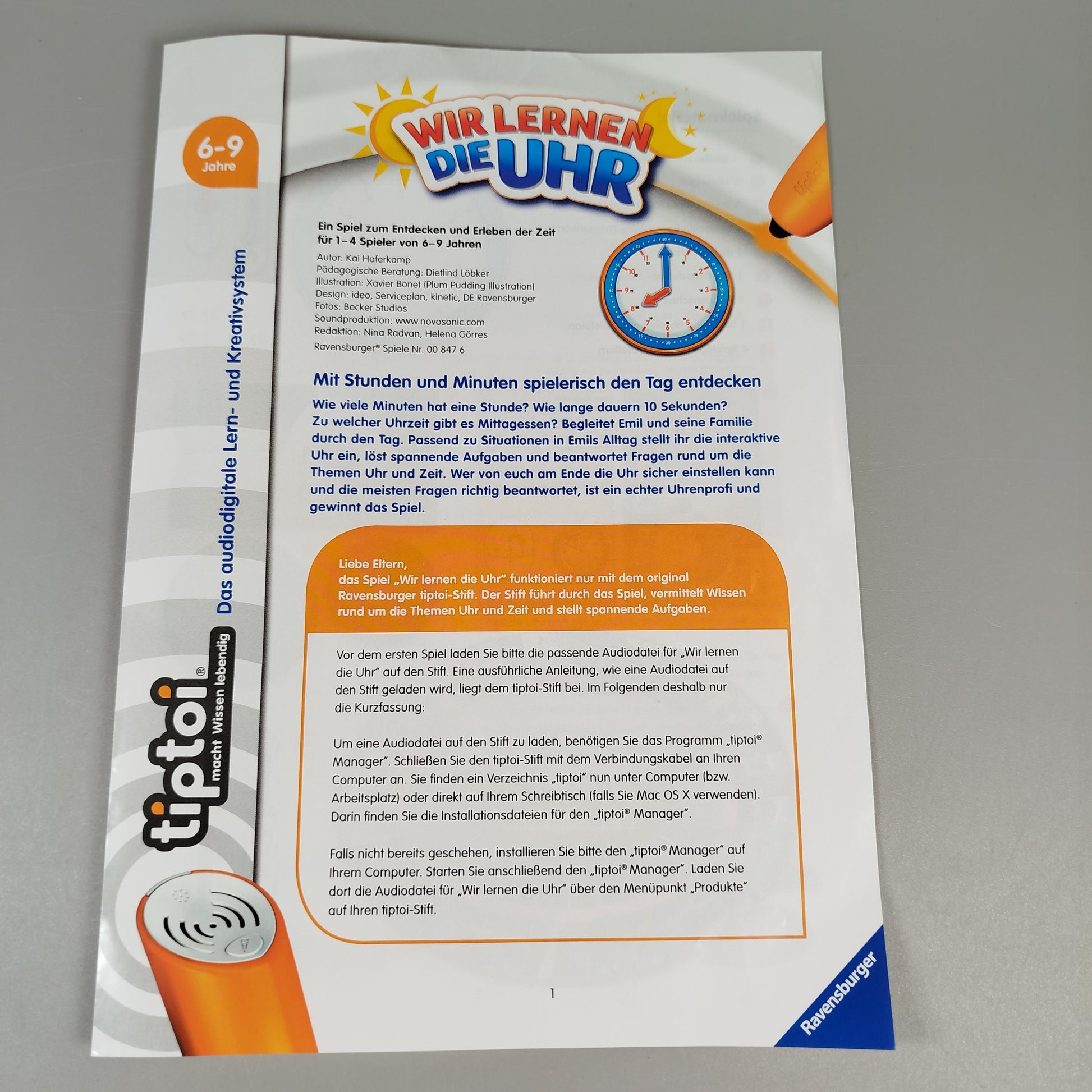 Ravensburger tiptoi Lernspiel – Wir lernen die Uhr, OVP