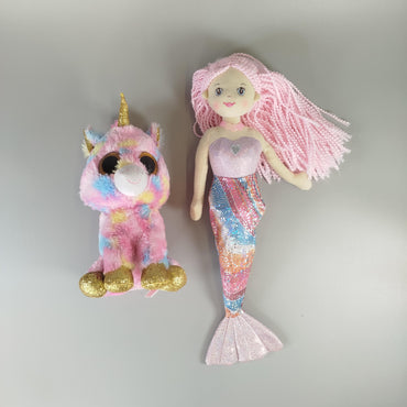  Plüsch-Einhorn und Meerjungfrau - 2er Set