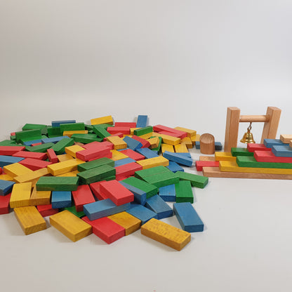 Nemmer Dominospiel aus Holz, Domino Rallye mit Beutel Bunt